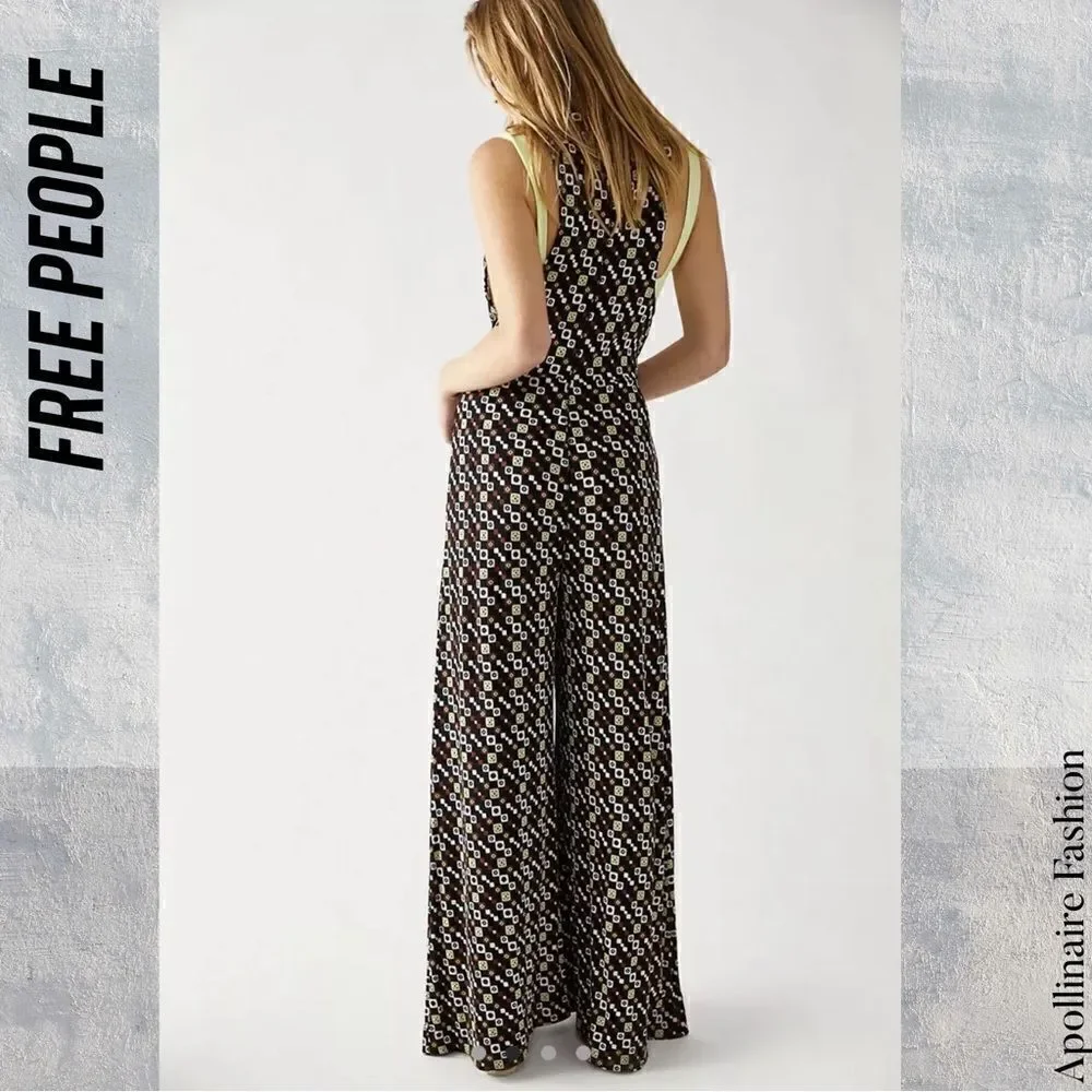 FREE PEOPLE SHAYLA HALTER JUMPSUIT IN BLACK COMBO SMALL NWT